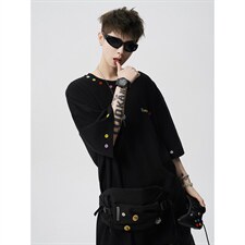 现货-原创-彩色纽扣装饰T恤撞色短袖美式T恤1016-1T351P37K68，男装T恤，星座1016-1（原电商B408-1）