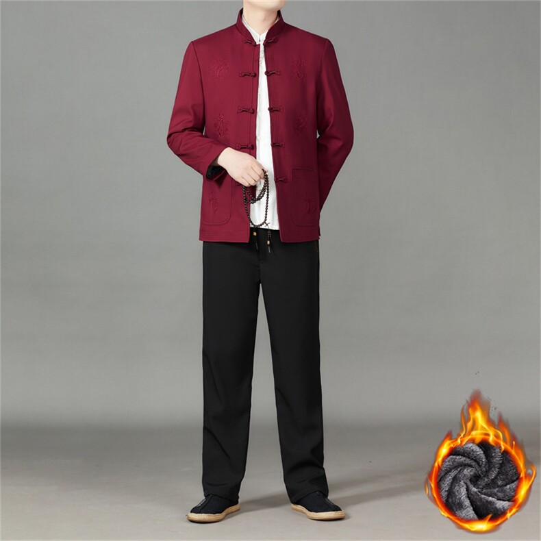冬季中老年风复古盘扣男装唐装加绒加厚夹克套装MJ508RT-P145图片