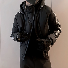B06/P108控148冬季可调节连帽加厚拉链设计冲锋衣棉衣外套男黑首1，男装夹克，星座305B