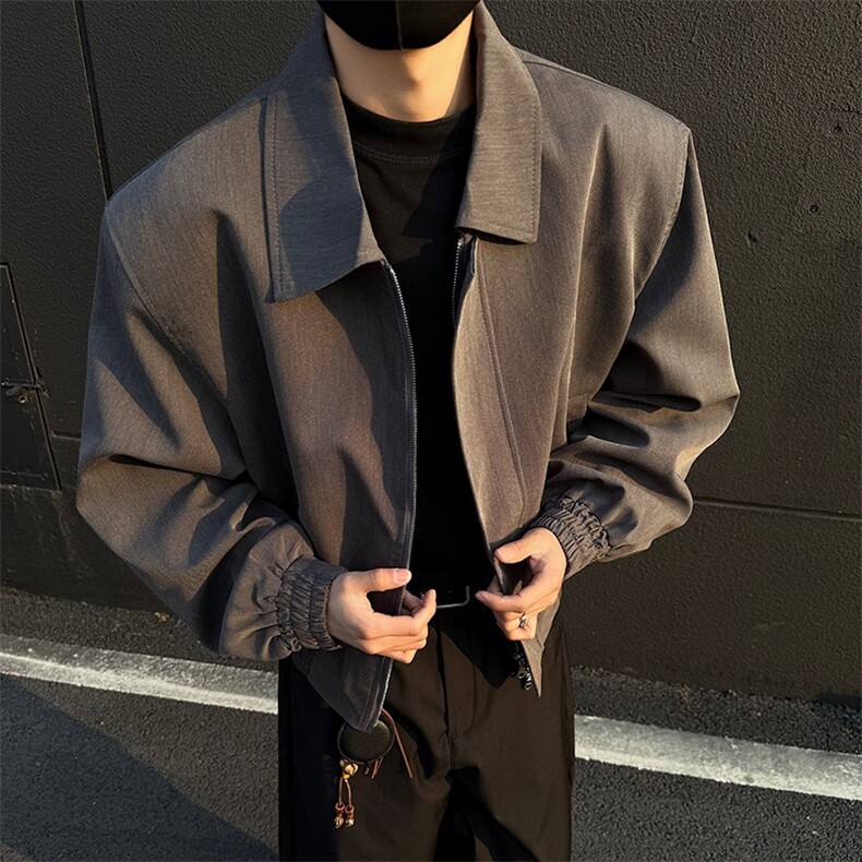 HJ97-P66美式cleanfit翻领垫肩行政夹克男春秋季款情侣,男装夹克,电商B323A