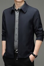 男士夹克外套2023秋季商务宽松上衣中年休闲立领爸爸装风衣，男装夹克，电商B212（原钱塘6029）