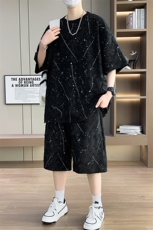 夏季港风套装男宽松满天星短袖T恤短裤休闲套装TZ6631-P55，男装休闲套装，星座310B