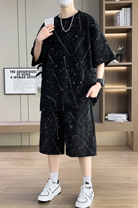 夏季港风套装男宽松满天星短袖T恤短裤休闲套装TZ6631-P55图片