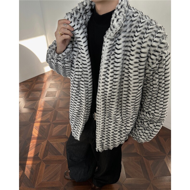 冬季男士棉服兔毛条纹绒虎皮纹宽松加绒加厚外套棉衣特p95,男装棉衣,电商B319
