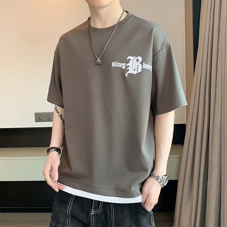 冰氧仿棉短袖店主风体恤休闲百搭刺绣纯色男上衣TC3149-P22控48,男装T恤,星座717
