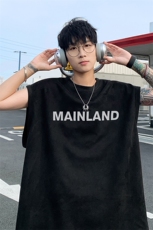 ！2025夏季男士字母印花麂皮绒无袖T恤情侣背心TLBX13特P18，男装T恤，电商B220