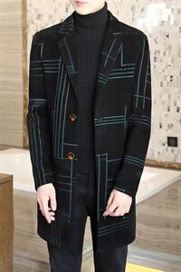 2020高品质男士冬季毛呢格子大衣中长商务款呢子修身外套N05图片