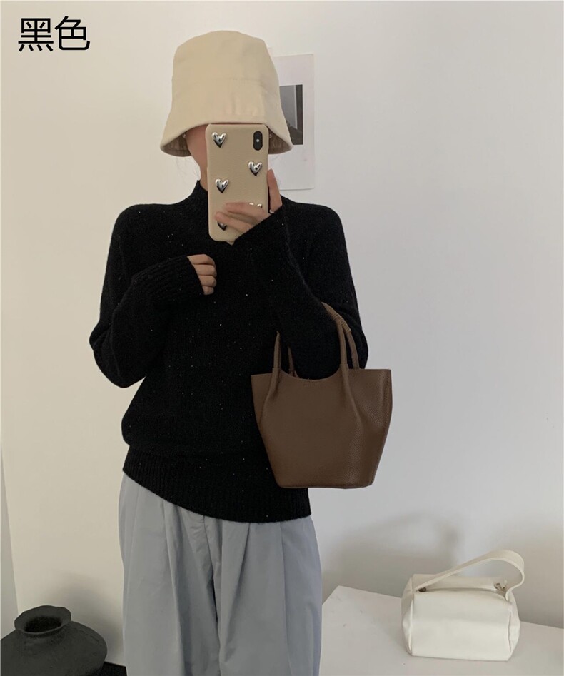 女士秋冬纯色简约秋冬针织衫半高领套头长袖,女装羊毛衫,牧思羊