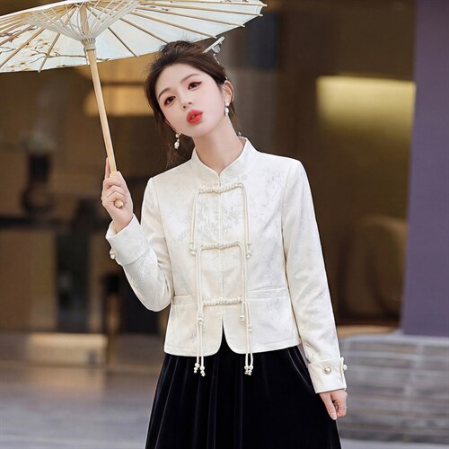 现货新款春秋装复古新中式盘扣外套连衣裙女装气质可组合套装裙，女装套装/套裙，韩美纤衣