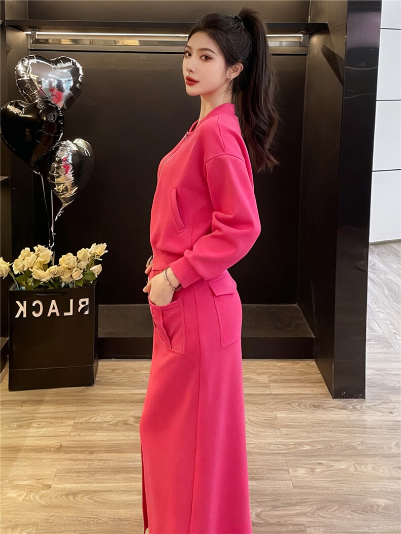 高级感时尚运动套装女秋季新款拉链开衫卫衣前开叉半身裙两件套潮,女装套装/套裙,江南
