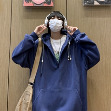 墨绿色半拉链连帽oversize重磅卫衣男美式复古春秋冬外套W024，男装卫衣，星座1116A-1（原606A）