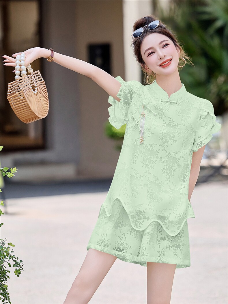 新中式国风套装女夏高级感复古刺绣气质名媛小香风短裤薄款两件套,女装套装/套裙,众宇琦