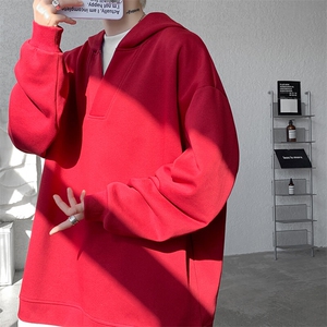 8XL-M叠穿假两件卫衣重磅连帽V领拼接套头衫宽松大码外套WY006P65图片