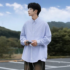 条纹衬衫男春季学院风长袖衬衣cityboy翻领工装美式C3024P35，男装衬衫，星座1116-2