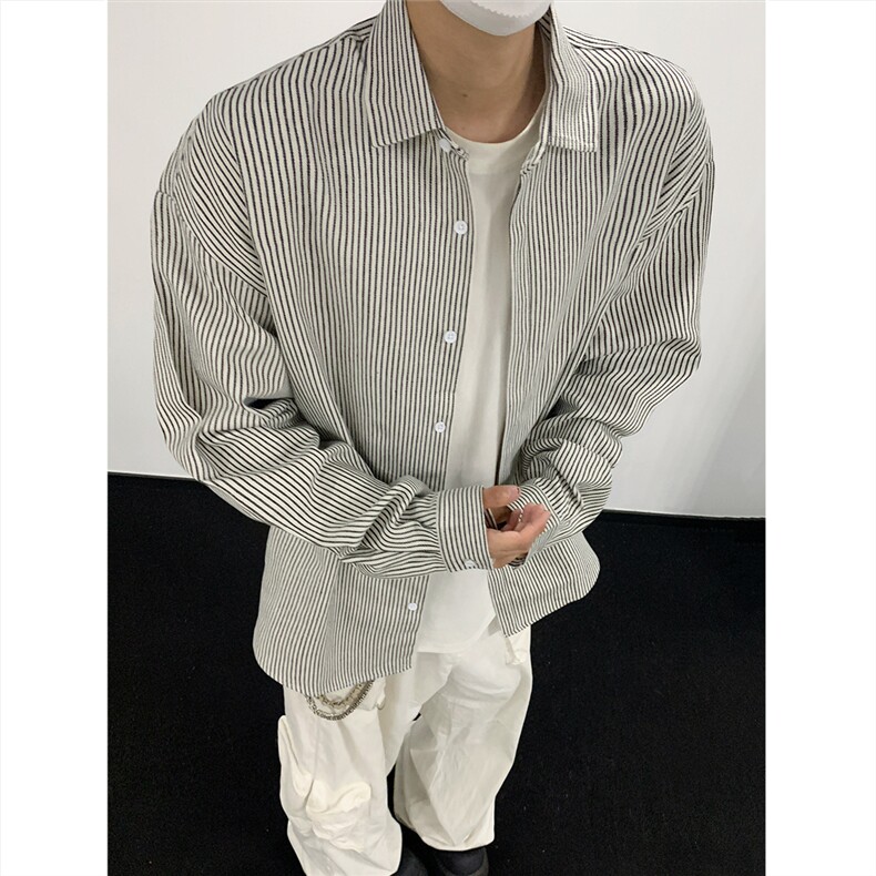 美式黑白条长袖衬衫加厚版本C5889-特P28黑色2,男装衬衫,电商A094