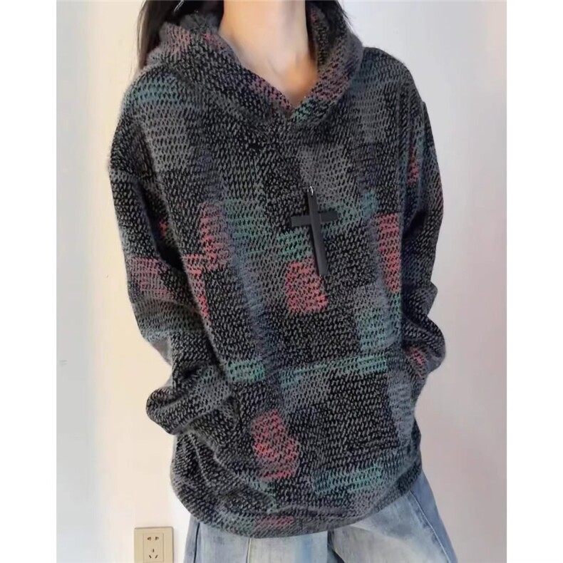 美式复古连帽针织卫衣男秋冬加厚外套cleanfit情侣上衣LM199-P73，女装短外套，星座1008