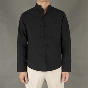 中国风盘扣亚麻长袖衬衫男复古棉麻唐装汉服钱塘6005-YM06-P45图片