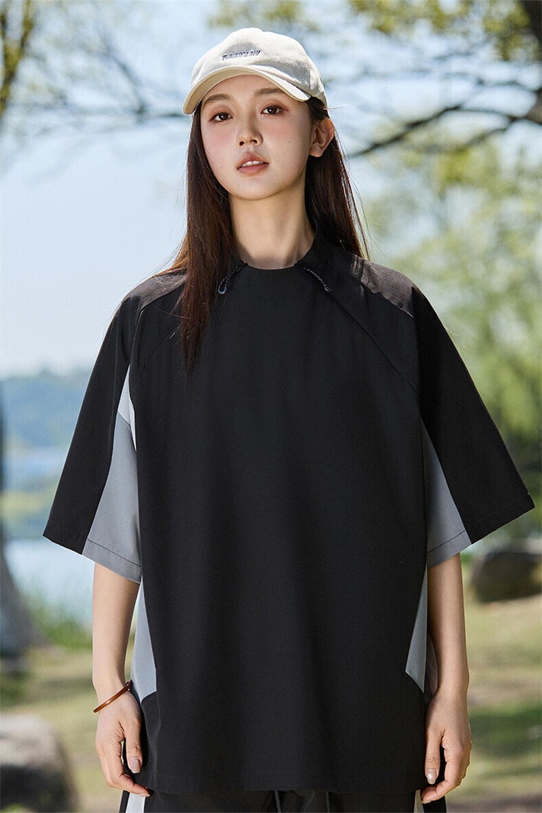 2025年夏季新款设计感百搭拼色短袖T恤上衣女A406T6053特P38,男装T恤,星座309（原A406）