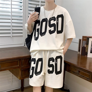 2025夏季新款运动服短袖T恤运动套装潮男痞帅一套搭配宽松短裤P45图片