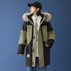 8XL~M中长款连帽大毛领棉衣中性风男女无性别大衣加肥加大码，男装棉衣，钱塘717(原712)