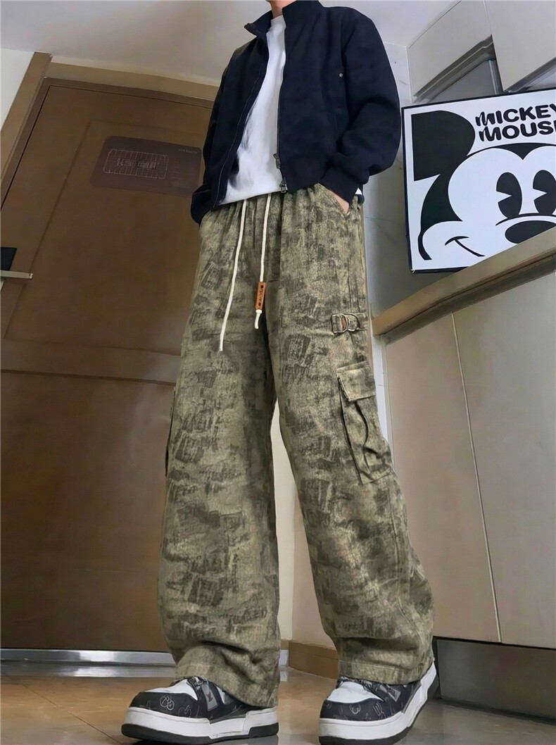 重工迷彩口袋拉链直筒宽松牛仔裤男潮流高街2026新款休闲牛仔长裤,男装牛仔裤,星座302A-2
