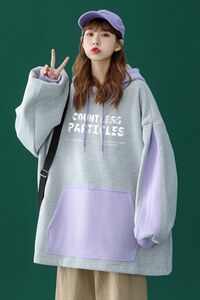 春装衔接新款 中性潮流撞色字母印花宽松连帽卫衣 B154  P65控78图片