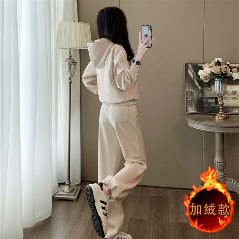 女秋冬新款高级感时尚洋气连帽卫衣卫裤两件套,女装套装/套裙,江南