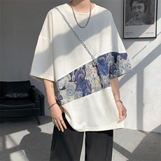 现货DSA059-T10033-特P27控48夏季撞色拼接小熊大码短袖T恤，男装T恤，电商A059