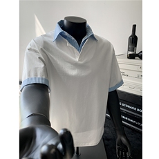 25夏装新品假两件衬衫领短袖T恤POLO衫翻领上衣男H1077特P38，男装T恤，电商A341