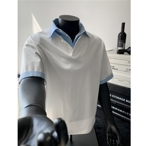 25夏装新品 假两件衬衫领短袖T恤POLO衫翻领上衣男 H1077 特P38图片