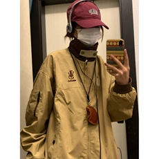 日系复古刺绣工装外套男女生情侣宽松秋冬翻领夹克春天外衣多口袋，男装夹克，星座218-8