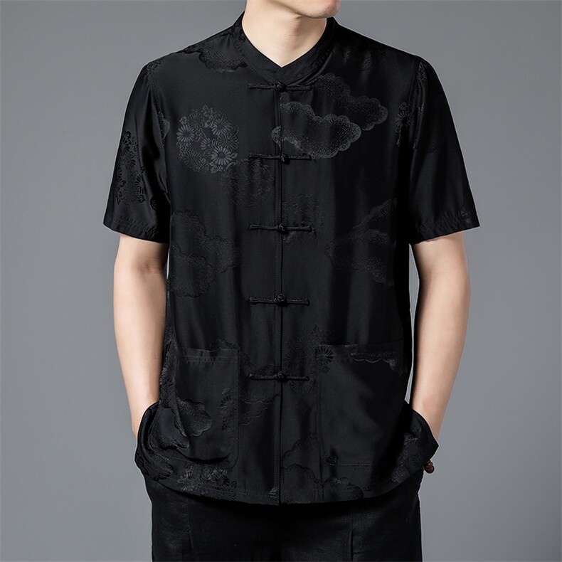 GBN5111夏男式薄款短袖风纽扣休闲套装中老年爸爸装唐装P380，男装民族服装，电商B360