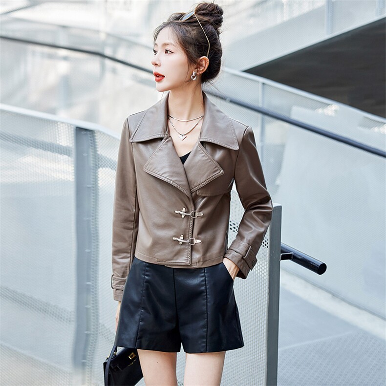 现货皮衣外套女2023年春季新款洋气减龄短款皮夹克潮两件套，女装套装/套裙，江南女神