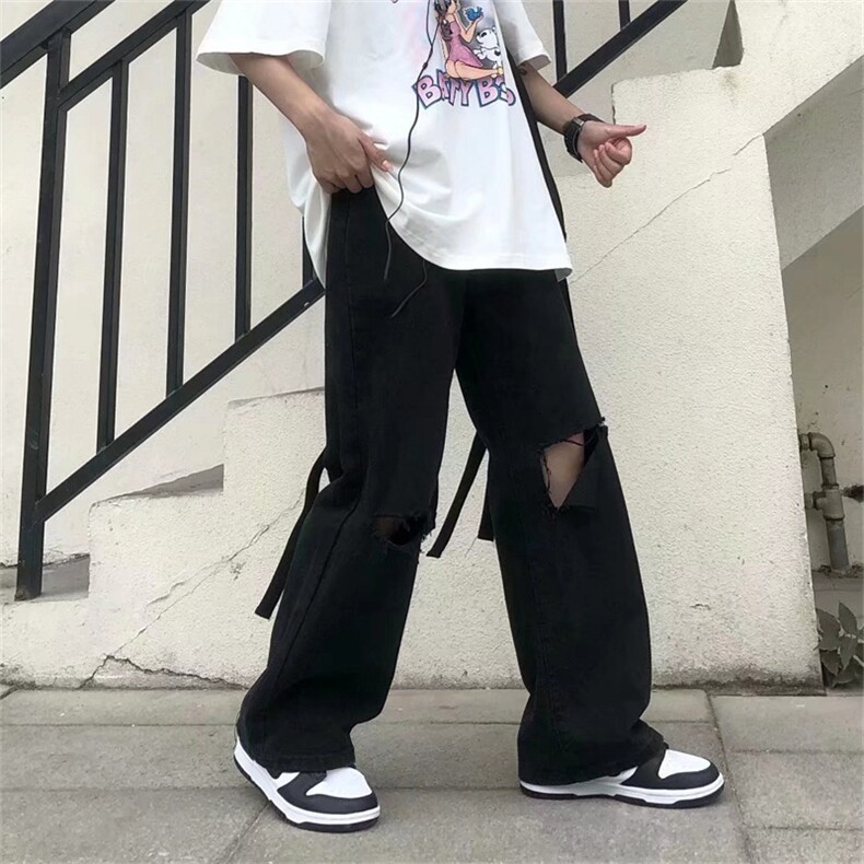 韩版ins嘻哈高街潮流宽松大码阔腿裤破洞直筒牛仔裤男NK6011-P40,男装牛仔裤,星座1008-2