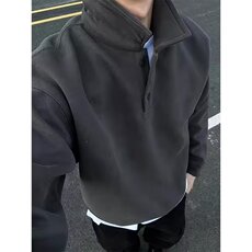 美式潮牌翻领卫衣男高级感宽松长袖工装t恤半开扣立领休闲polo衫，男装Polo衫，星座1210-1