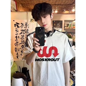 夏季美式高街重磅纯棉三条杠织带撞色男女短袖T恤ZD309-特P30图片
