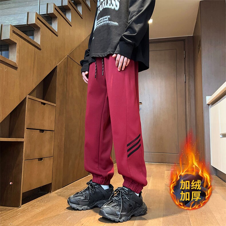 加绒加厚冬新款潮流韩版纯色百搭休闲裤宽松束脚长裤JRKZ9120P-50图片