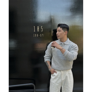 池昌旭 简约宽松复古翻领纯色针织毛衣外套纹理感上衣PL138/P75图片