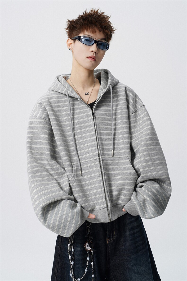 可二开条纹M-5XL大码34%棉66%涤纶连帽开衫卫衣男WY78194P88控138,男装卫衣,星座226-1
