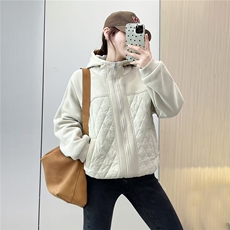 2025冬装新款修身保暖时尚菱形格个性拼接女士棉服外套，女装棉衣/棉服，江忆布依