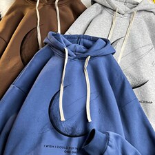 WY2246-P35加绒款-P40月球纯棉连帽卫衣男大码运动帽衫宽松薄，男装卫衣，电商A040