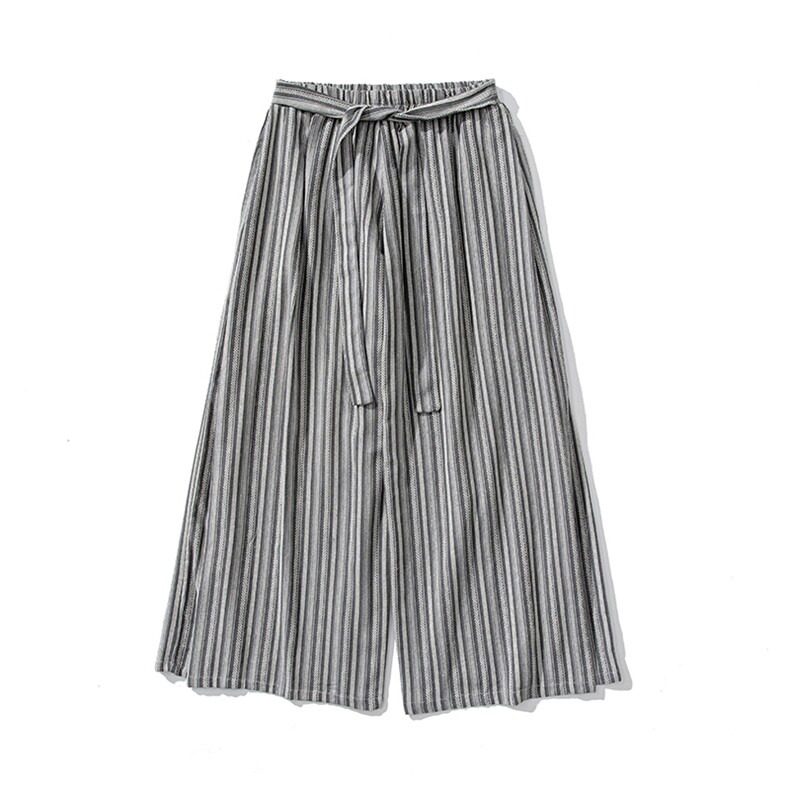 白底平铺图夏季大码日系棉麻复古条纹裤直筒阔腿裤汉服K257/P75，男装民族服装，电商A221A