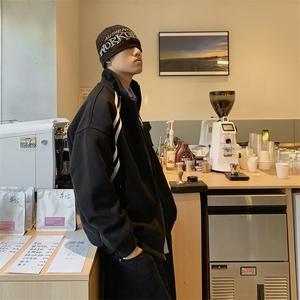 抖音得物高品质二开 25秋冬美式重磅结构织带撞色立领卫衣外套W70图片