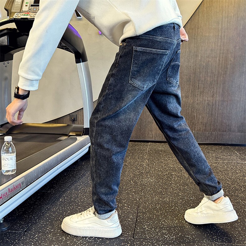 加厚抓毛牛仔裤秋冬新款男士修身小脚裤高品质长裤901N31抓毛P68，男装牛仔裤，星座901