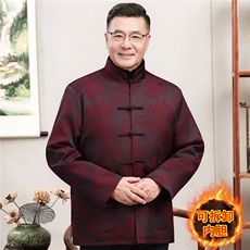 主推现货中老年婚宴喜庆唐装冬加绒可拆卸内胆爷爷风唐装外套，男装民族服装，钱塘723