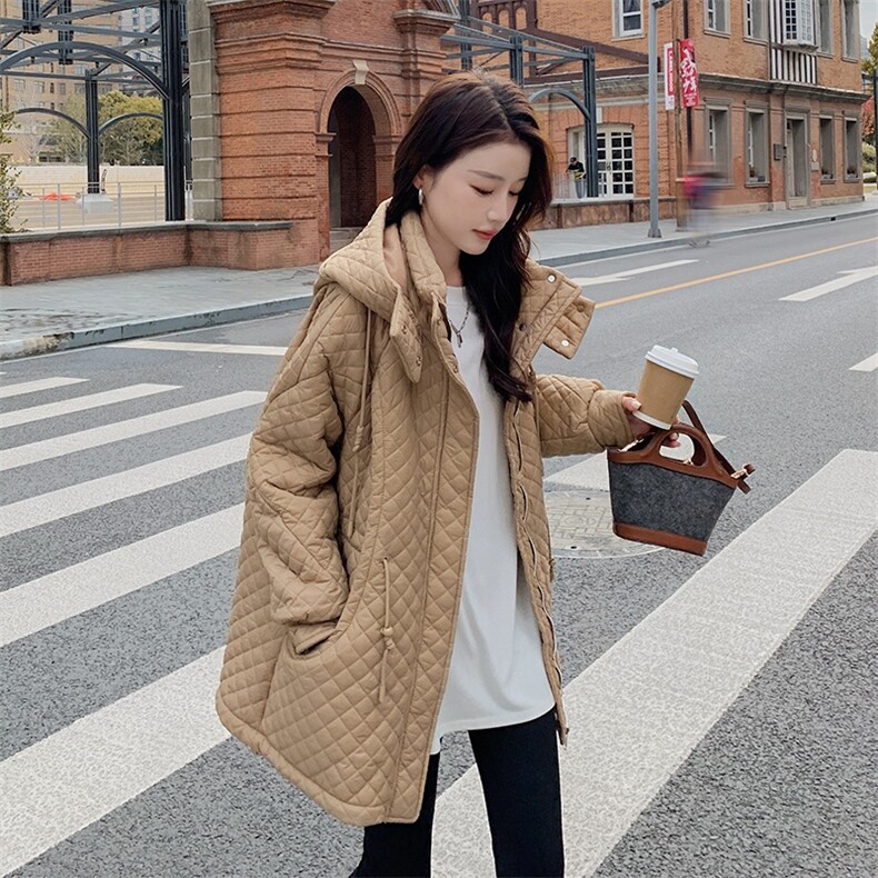 冬款现货宽松菱形格绗缝棉服293-062,女装棉衣/棉服,菡迪欧娜