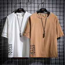 2021夏季新网格挂拍日系大码男棉麻老鼠印花短袖亚麻T恤T190-P28，男装T恤，电商A001