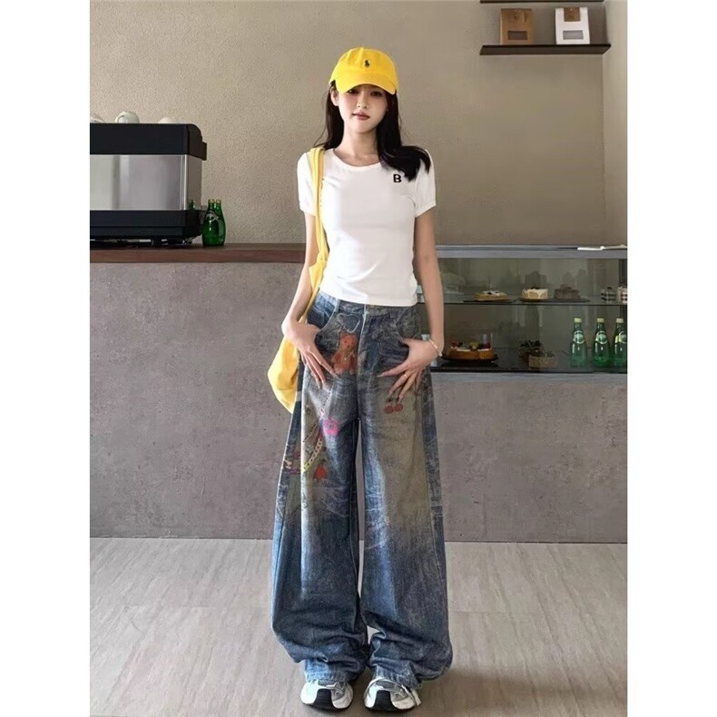 设计师款牛仔裤女夏日新款小众设计感洋气时尚阔腿裤BA3079-P65,男装牛仔裤,星座208-5