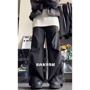 02美式高街设计感褶皱拖地微喇休闲裤垂感西裤XZ211-1-K2315-P55图片