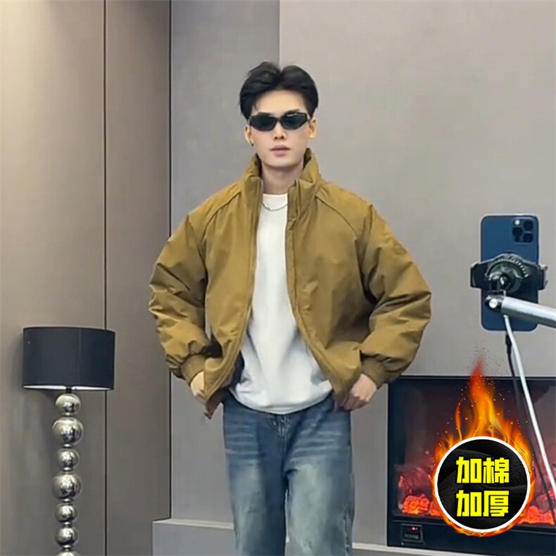 现货美式高街休闲棉衣夹克三防立领纯色户外工装加厚棉服外套,男装夹克,电商A486
